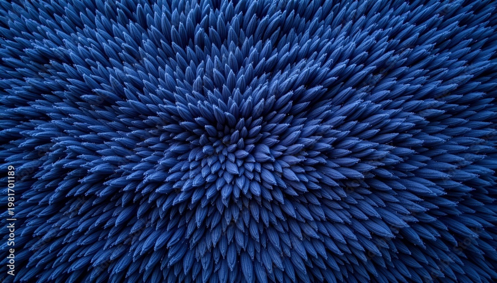 Fototapeta premium A textured surface with a circular pattern that resembles spikes in hues of blue and gray. The texture appears to be made up of small, uniform elements that create the spiky effect