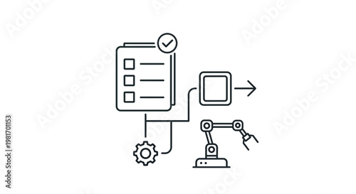 Automation, robotics, and industry icons, workflow and production line vector