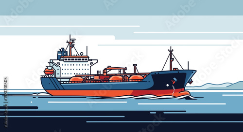 Modern Gas Carrier Ship Sailing on Calm Ocean, Industrial Transportation
