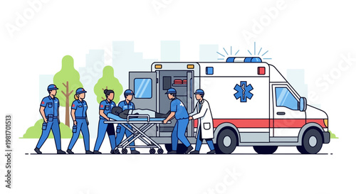 Paramedics Transporting Patient on Stretcher to Ambulance