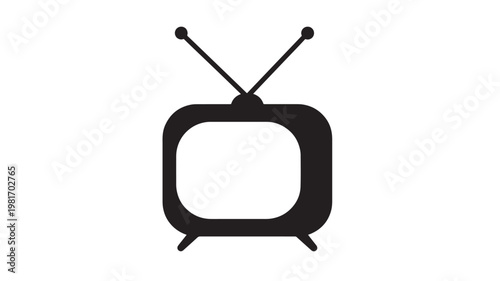 Television icon with antenna signal lines, bold silhouette and blank screen placeholder for digital media graphics
