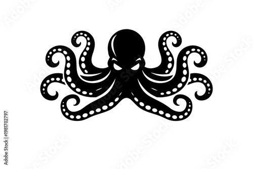 Powerful deep ocean creature vector illustration depicting an intimidating octopus with coiled tentacles and piercing eyes, a striking marine design
