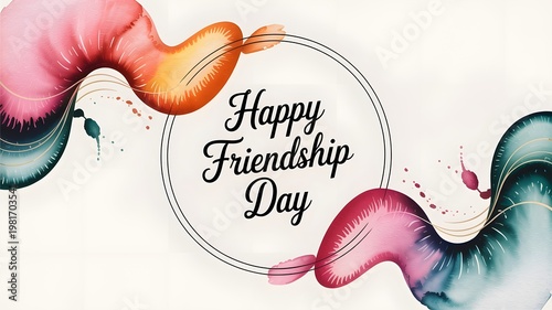 Happy Friendship Day Abstract Watercolor Background with Colorful Shapes and Splatters