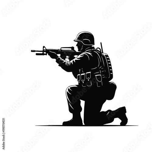 Silhouette of a Tactical Law Enforcement Officer in a Steady Shooting Position