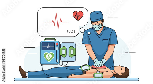 Doctor Performing CPR on Patient with Defibrillator and Heartbeat Monitor