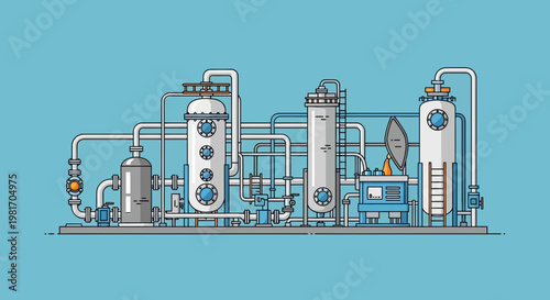 Industrial Refinery Plant, Chemical Factory, Oil Gas Production, Petrochemical Industry