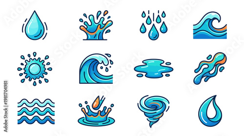 Weather icons with water elements.