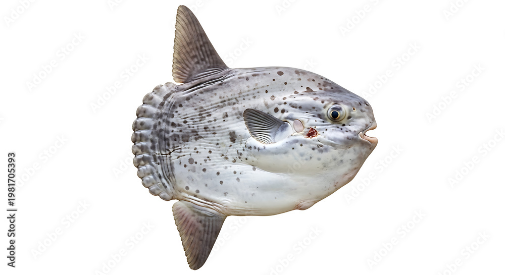 Obraz premium Majestic ocean sunfish, a fascinating marine creature isolated on pristine white background studio shot