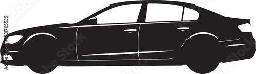 Car Side View Silhouette, Vehicle Black Vector Isolated on White Background