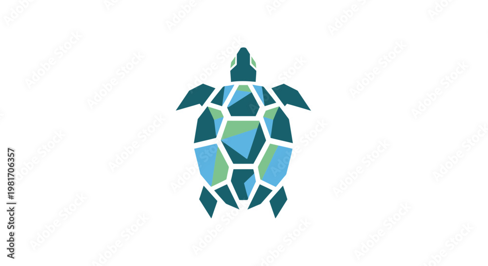 Obraz premium Geometric Sea Turtle Logo Design - Abstract Animal Icon