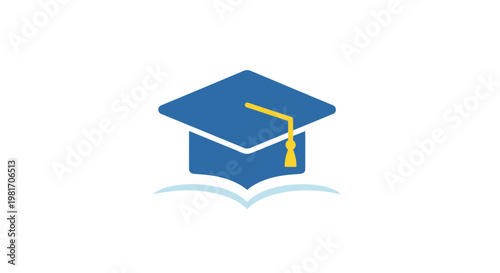 Graduation Cap on Open Book Icon - Education, Knowledge, Learning, Study, Wisdom Symbol