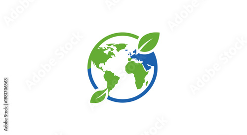 Green Earth Logo with Leaves - Eco-Friendly Planet Icon
