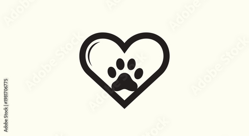 Heart with Paw Print Icon - Animal Love and Care Symbol