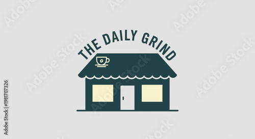 The Daily Grind Coffee Shop Logo - Modern Cafe Building Icon
