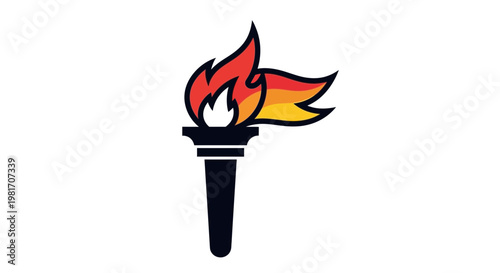 Stylized Torch with Burning Flame Icon on White Background