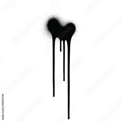 Abstract Black Heart Graffiti Spray Art on White Wall