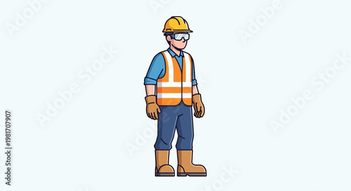 Obraz na płótnie Construction worker in safety gear, hard hat, vest, goggles, and gloves, standing isolated