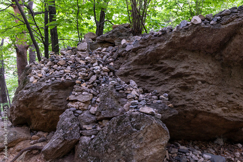Stone tombs containing wishes in the forest