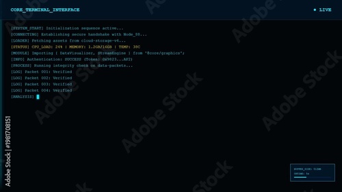 Core Terminal Interface Live System Startup Secure Handshake Digital Dashboard Concept.