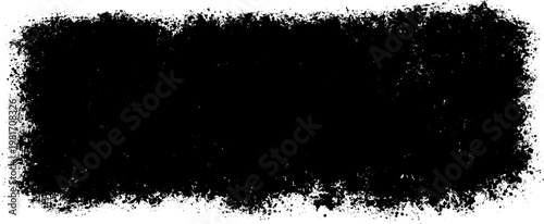 Distressed black rectangular shape with a rough, grunge texture and uneven edges, perfect as an abstract graphic element for modern designs, artistic backgrounds, or creative overlays