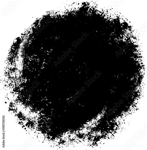 Abstract grunge black ink stain texture element for graphic design projects. Versatile distressed brushstroke splash, ideal for backgrounds, overlays, or creative artistic compositions
