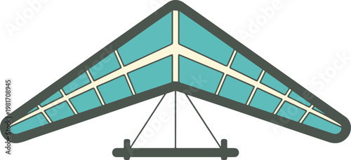 Minimalist flat design illustration of a blue hang glider vector icon for extreme sports, skydiving, and outdoor adventure concepts.