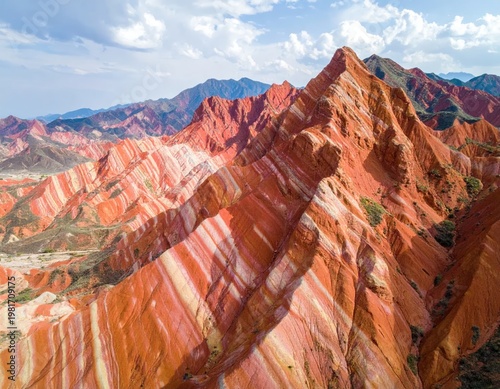 Wallpaper Mural An aerial view showcases the vibrant, striped hills of the Zhangye Danxia Landform Geological Park in China, a stunning display of natural artistry. Torontodigital.ca