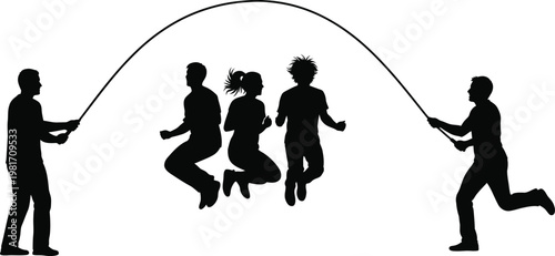 Children joyfully jumping rope outdoors a silhouette of playful activity