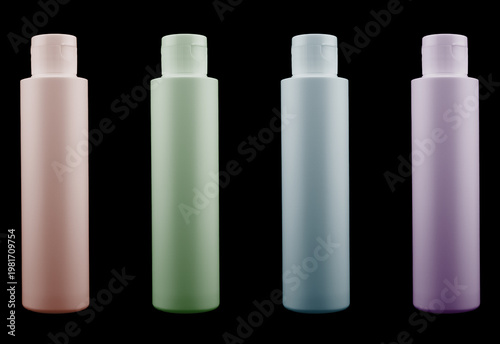 Plastic blank bottle isolated on black background. Plastic bottle isolated with clipping path. Empty space for text