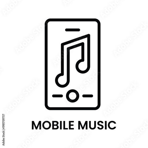 Mobile Music Single Icon with Simple Line Style for Design Element
