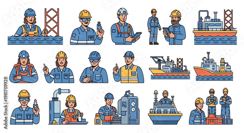 Industrial Workers Collection: Engineers, Sailors, Mechanics, and Offshore Platforms