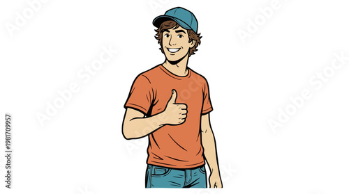 Playful Vector Illustration of a Young Man Giving a Thumbs Up