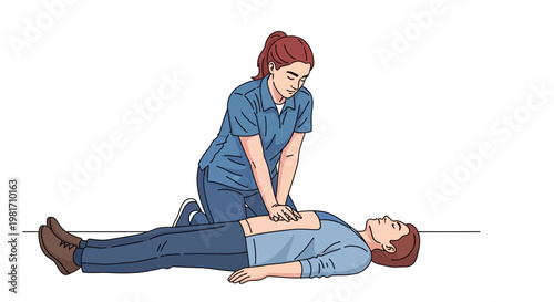 First Aid Training: Woman Performing CPR on Unconscious Person, Medical Emergency Simulation