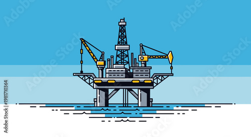 Offshore Oil Rig Platform in Blue Ocean - Industrial Energy Production