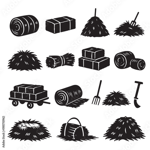 Agricultural hay and straw icons vector