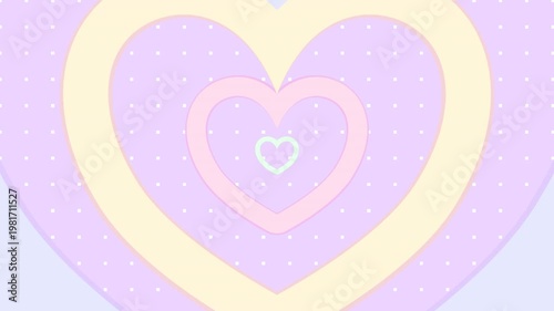 Colorful heart-shaped tunnel on purple dotted background motion graphics. (loop)