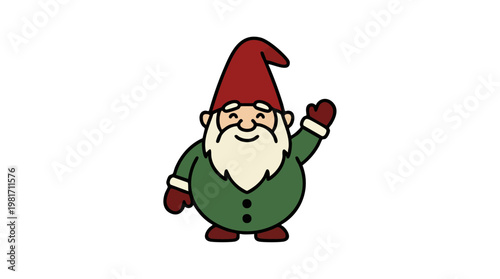 Friendly Christmas Gnome Waving Cheerful Simple Vector