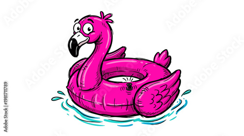 Playful Pink Flamingo Pool Float Vector Illustration