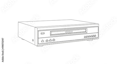 Line Art Illustration of a DVD Player or Media Player. Vector Outline Icon for Home Entertainment System and Audio Video Technology.