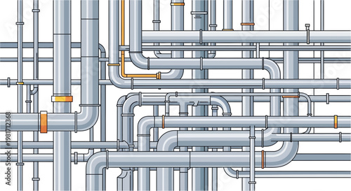 Complex Industrial Plumbing System, Network of Metal Pipes, Urban Infrastructure