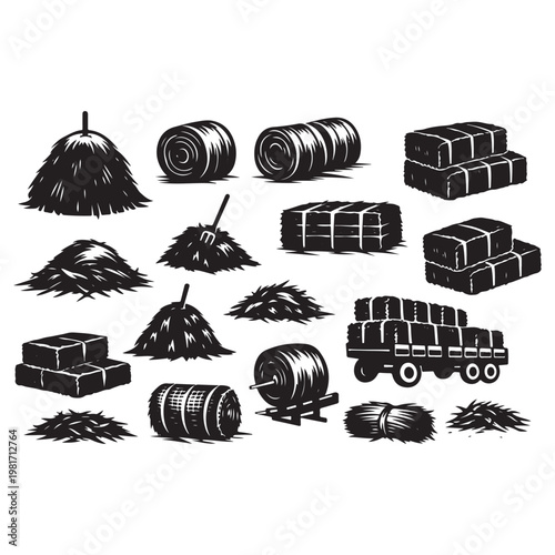 Agricultural hay and straw icons vector
