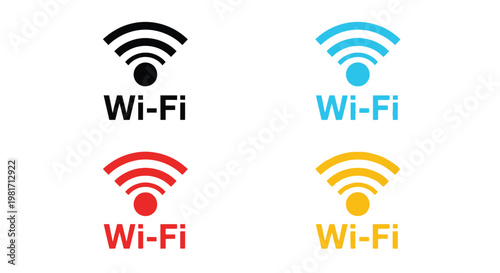 Set of four colorful wireless network icons featuring flat vector graphic designs for modern digital connectivity