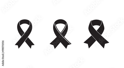 Black ribbons in different shapes and sizes for awareness campaigns and memorials  symbol of support and solidarity