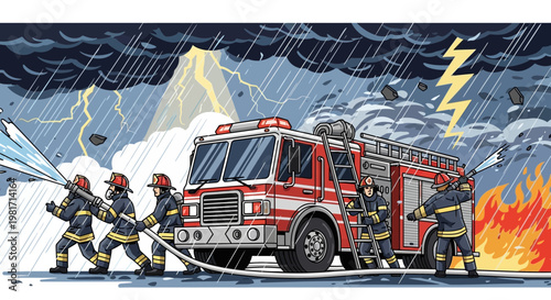 Firefighters Battle Blaze Amidst Stormy Weather and Lightning Strikes