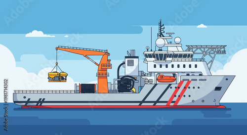 Research Vessel Deploying Submersible