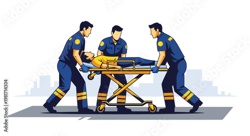 Paramedics Transporting Patient on Stretcher, Emergency Medical Service