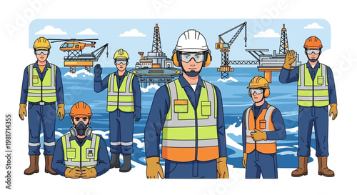 Offshore Oil Rig Workers Team: Safety, Industry, and Marine Engineering