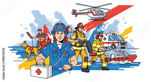 Emergency Rescue Team: Firefighter, Paramedic, Police, SAR, Coast Guard, Helicopter, Ambulance