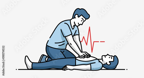 Man performing CPR on unconscious person, life support, medical emergency, heart rhythm