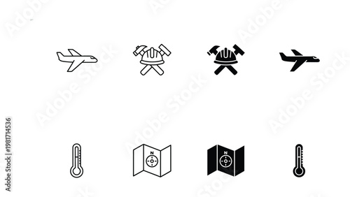 Icons representing travel, construction, navigation, and weather conditions